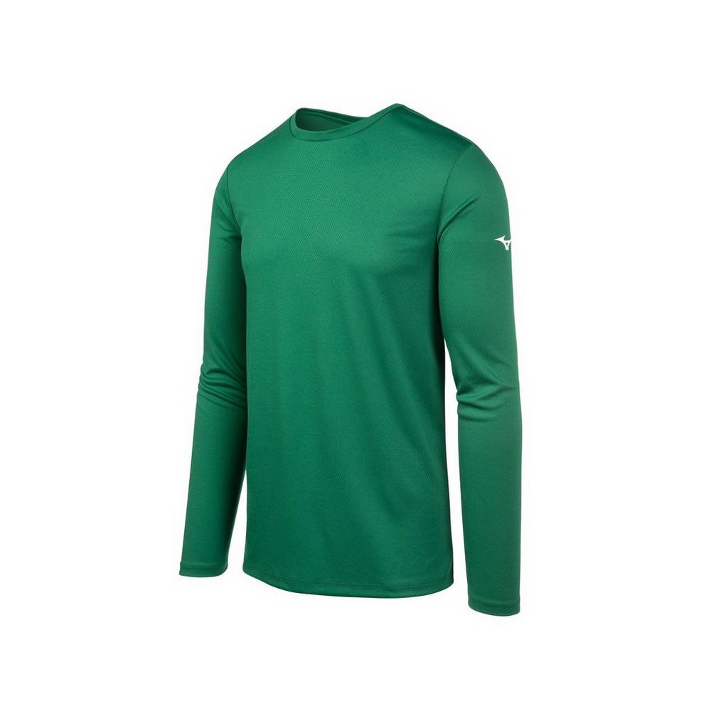 Camiseta Mizuno Long Sleeve - Homem - Verdes - DJZXW2958